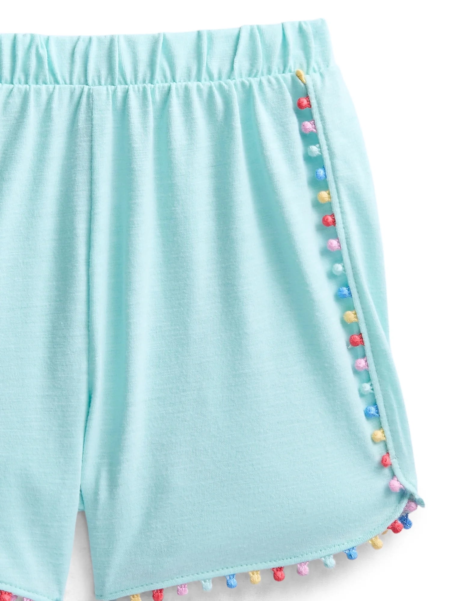 Wonder Nation Girls Pom Pom Top and Shorts Outfit Set, 2-Piece, Sizes 4-10