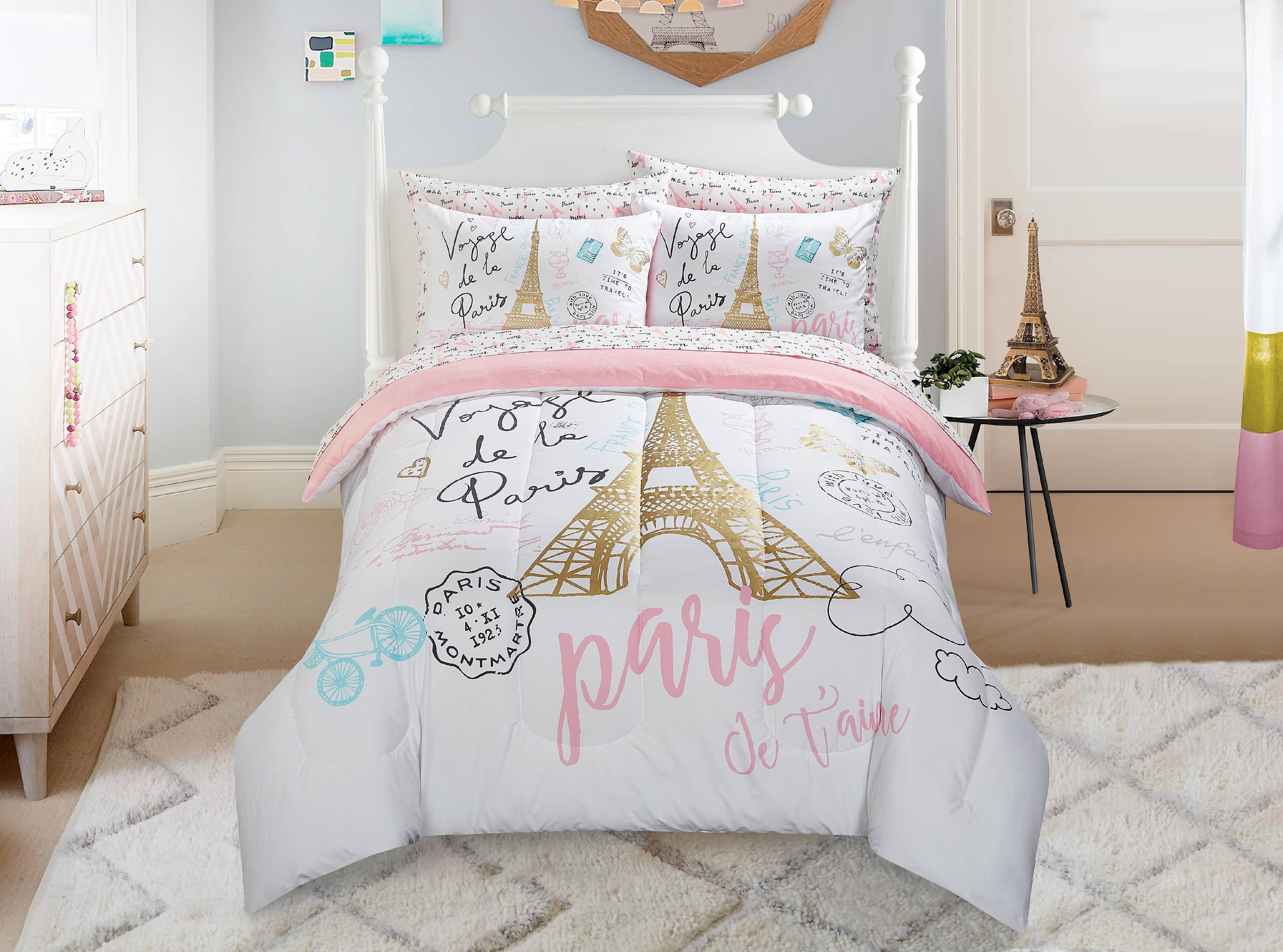 Kids Comforter Set Paris Themed Bedding For Girls French Poodles Sheets Sham 