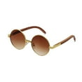 thumbnail image 2 of Large Vintage Mens Round Brown Tint 90's Gold Frame Circle Wood Sunglasses, 2 of 5