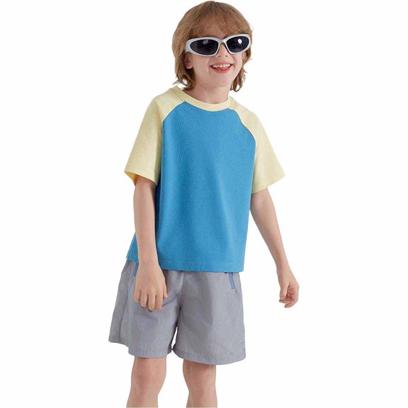 Bmisegm Girls Summer Tops Kids Boys Girls Bright Colorblock Raglan Short Sleeve Casual Tee Lightweight Summer Play Boys T Shirts Blue 4-5 Years