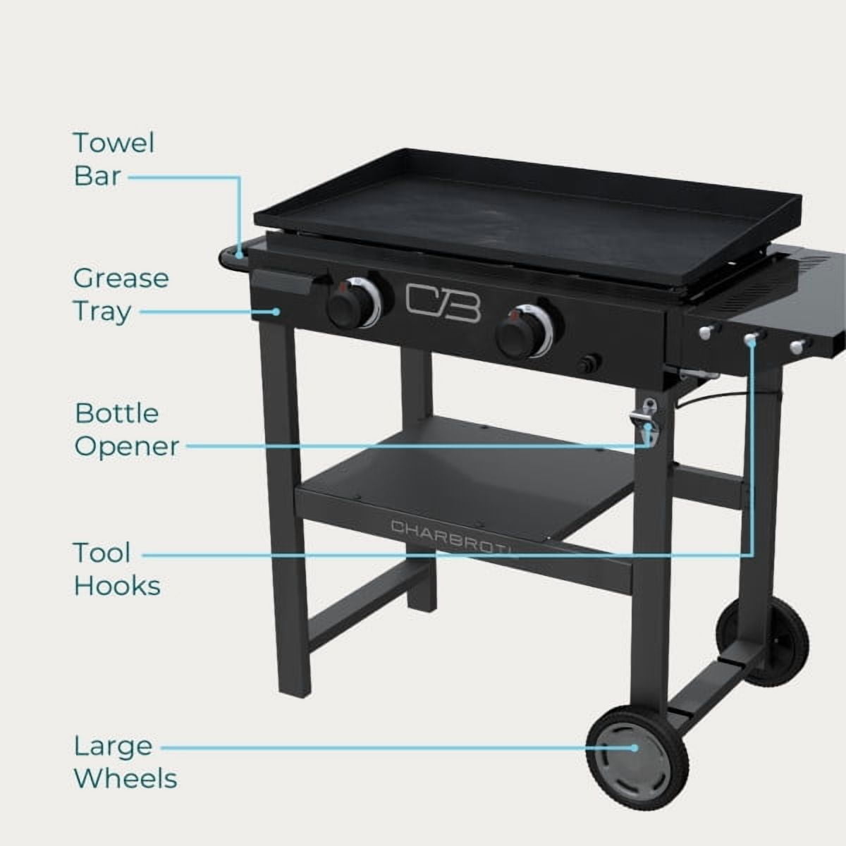Charbroil® 28" Performance Series™ Propane Gas Griddle with Cart 2 Burner Flat Top Grill, Black