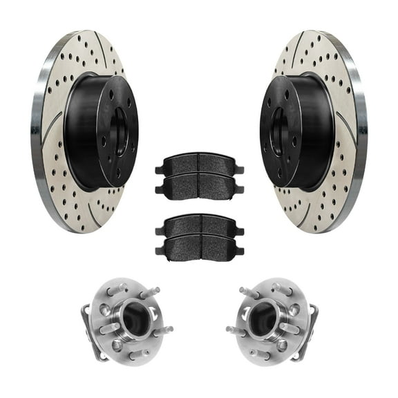 AutoShack Rear Drilled & Slotted Brake Rotors Ceramic Brake Pads Wheel Bearing Hub Assembly | Replacement for Cadillac DTS 2006-2011 Buick Lucerne FWD | E-Coated | 8-PC Brake Kit | ShadowGuard