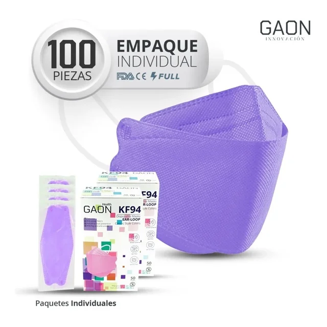Cubrebocas Kf94 Tapabocas Máxima Protección Seguridad Kit 100 Morado Gaon KF94