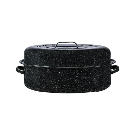 Granite Ware 21 in Oven Rectangular Roaster with lid. (Speckled Black) - Accommodates up to 25 lb poultry or roast.