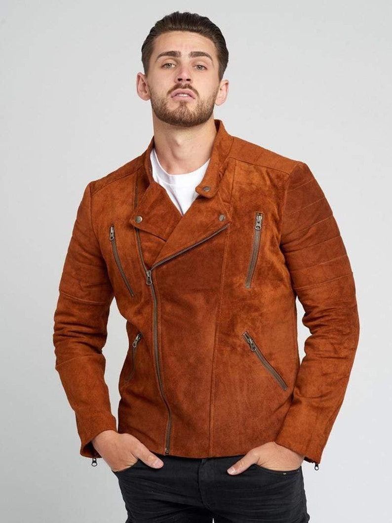 Genuine Real Suede Leather Biker Style 