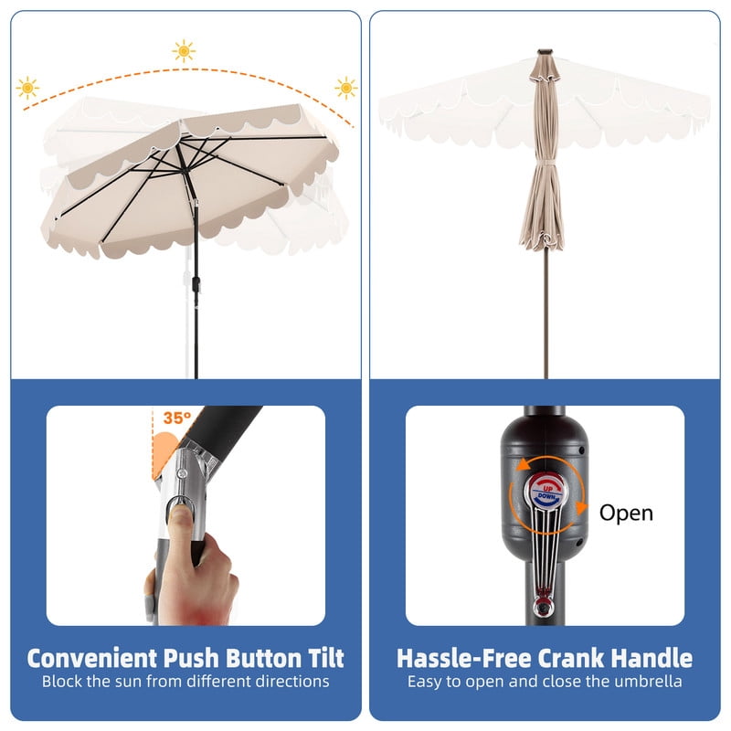 LIVIZA 10 Ft Solar Patio Umbrella with 24 LED Light, Outdoor Umbrella with 8 Reinforced Ribs for Garden, Backyard, Pool,Beige
