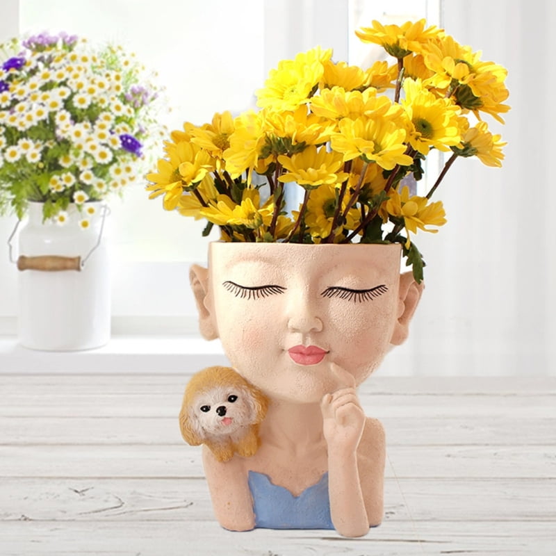 Cartoon Girl Dog Succulent Flower Pot Gardening Plant Potted Resin Ornament Small Succulent Planter Home Decoration