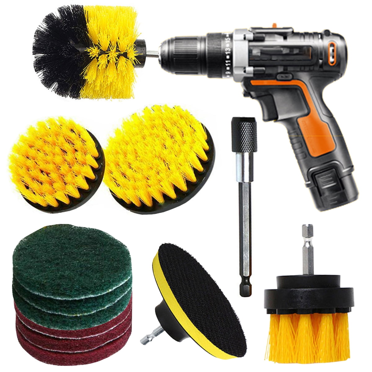 Motorcycle Cleaning Supplies Boat VIBRATITE 18 Pieces Drill Brush Attachments with Long Reach Attachment Auto Power Scrubber Soft White Car Wash Kit with Sponge & Buffing Pad for Carpet Interior Detail Brush