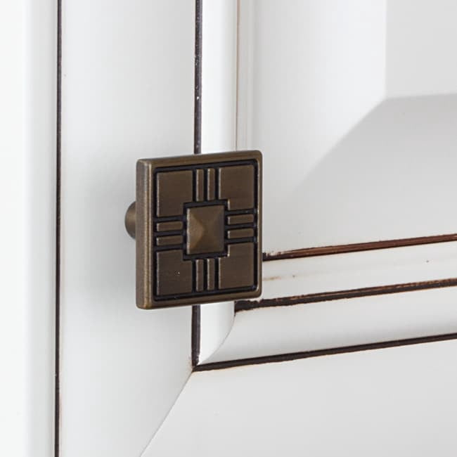 GlideRite 1-1/4 in. Square Deco Cabinet Knob, Antique Brass, Pack of 25