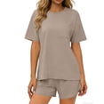 thumbnail image 5 of LIaqionyy Women 2 Piece Pajama Sets Short Sleeve Lounge Set Soft Crew Neck Top and Shorts Summer Sleepwear, 5 of 6