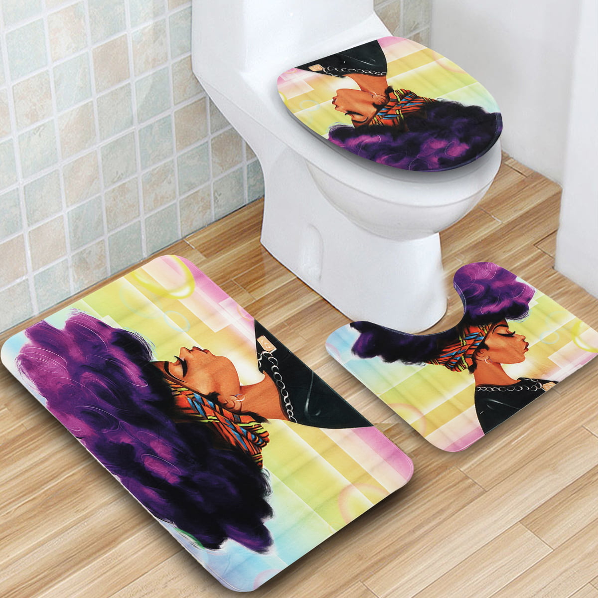 Bath mat set 3 pcs non slip pedestal mat chunky bathroom rug toilet cover #2 
