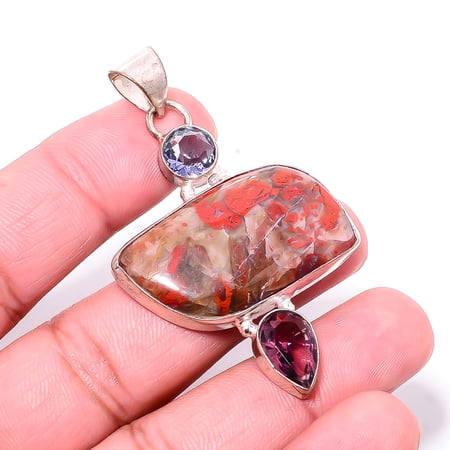 Red Jasper - Australia & Multi Gemstone 925 Sterling Silver Pendant 2.54" P109