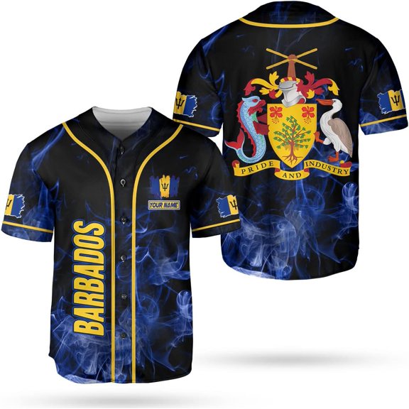 Personalized Barbados Baseball Jersey Shirt, Bajan Flag Jersey, Barbados Jersey for Men and Women Jersey Bajan (S)