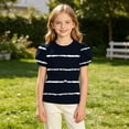 thumbnail image 4 of JOANKDMI Puff Sleeve Striped T Shirts Girls 8-9 Crewneck Short Sleeve Casual Tops Trendy Summer Graphic Basic Tees Pullover Blouse for Kids Everyday School Wear, 4 of 8