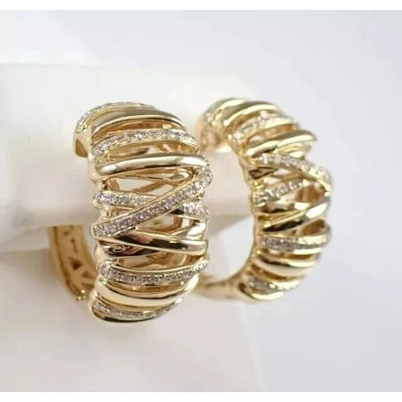 Lakshya Jewel LLC 1CT Round Cut CZ Women Hoop Earrings 14k Yellow Gold Plated