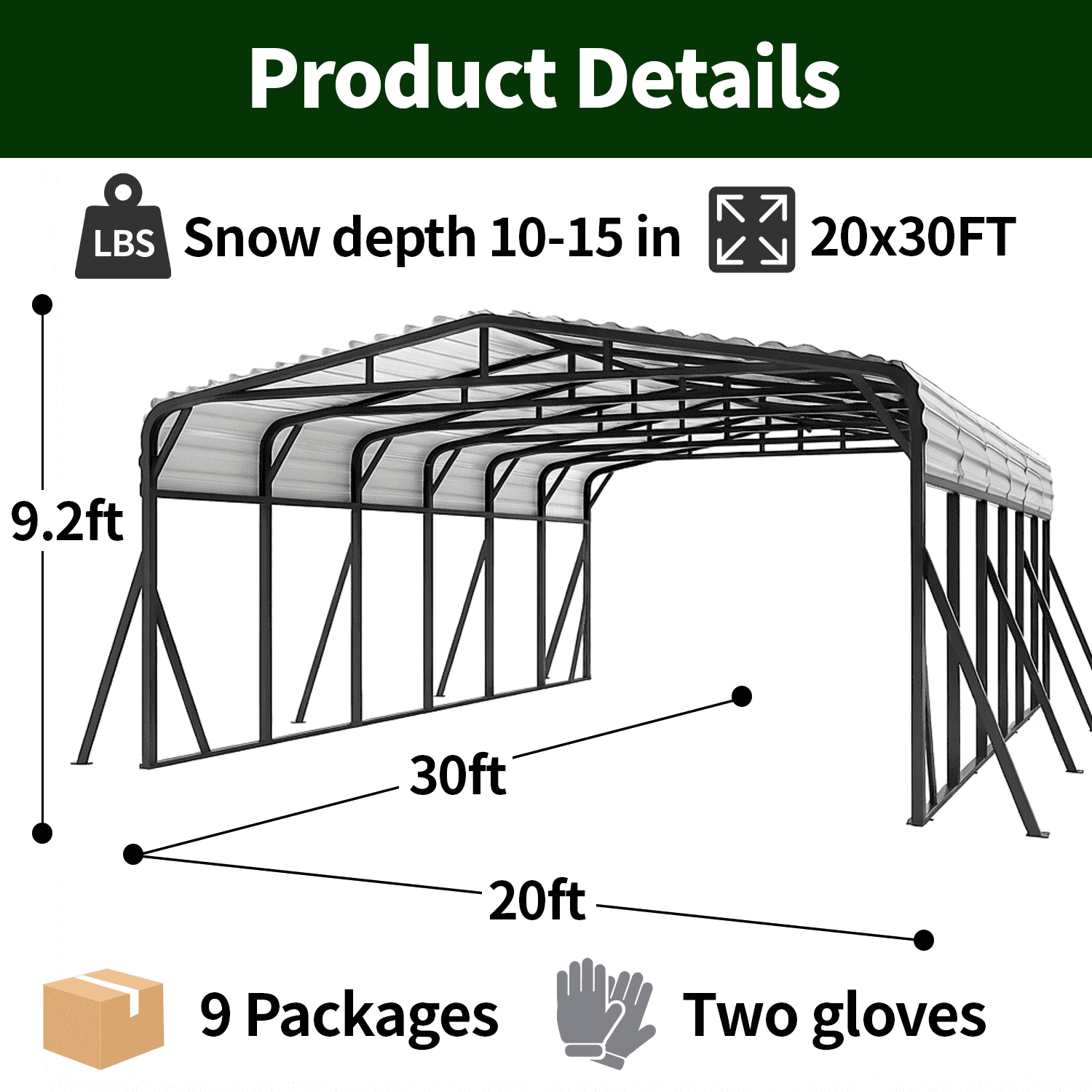 20x30FT Heavy Duty Metal Carport | Snow-Load Resistant Iron Roof | All-Weather Shelter for Cars, Trucks, Boats & Equipment | Quick Assembly | WUKHG