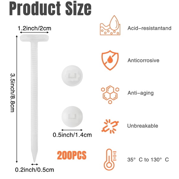 2ooya Cable Buckle Heavy Duty Self Locking Nylon Zip ,UV Resistant White Cable Ties for Automotive Repair Tool, 200 Pieces