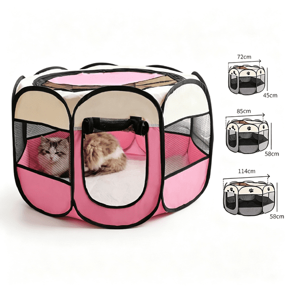 MISSMILE Dog Cat Playpen with Pee Pad,Portable Puppy Pet Crate Indoor for Small Dogs Cats Rabbits,Foldable Dog Cage Enclosure for Outdoor,Pop Up Dogs Tent Kennel with Carrying Case,Pink