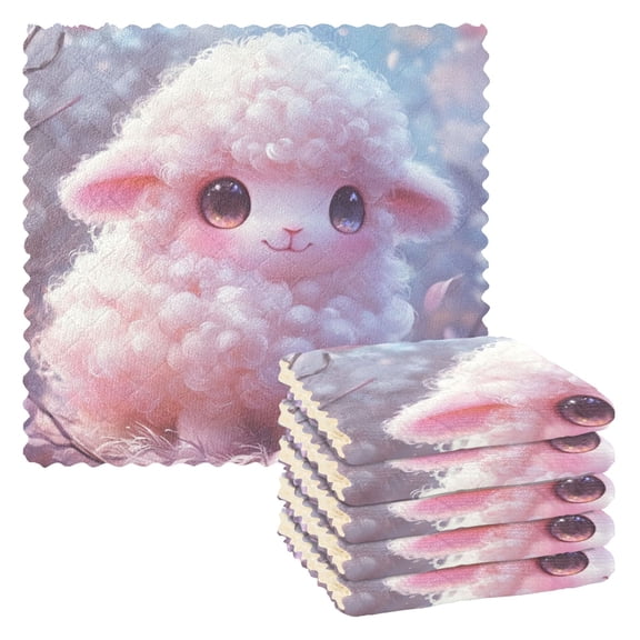 6 Pieces of Kitchen Towels 11x11Inch Kitchen Dish Cloths Kitchen Dish Towels Reuseable Cleaning Cloths Adorable Pink Sheep