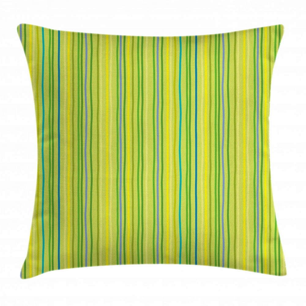Lime Green Throw Pillow Cushion Cover, Pastel Toned Vertical Bands