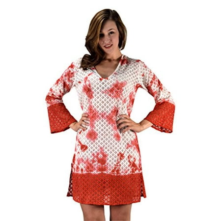 Couture Couture Silk Blouse Peach Couture 100% Cotton Womens Crochet Lace Tunics Summer Cover Ups Beach Wear Large/XL ()