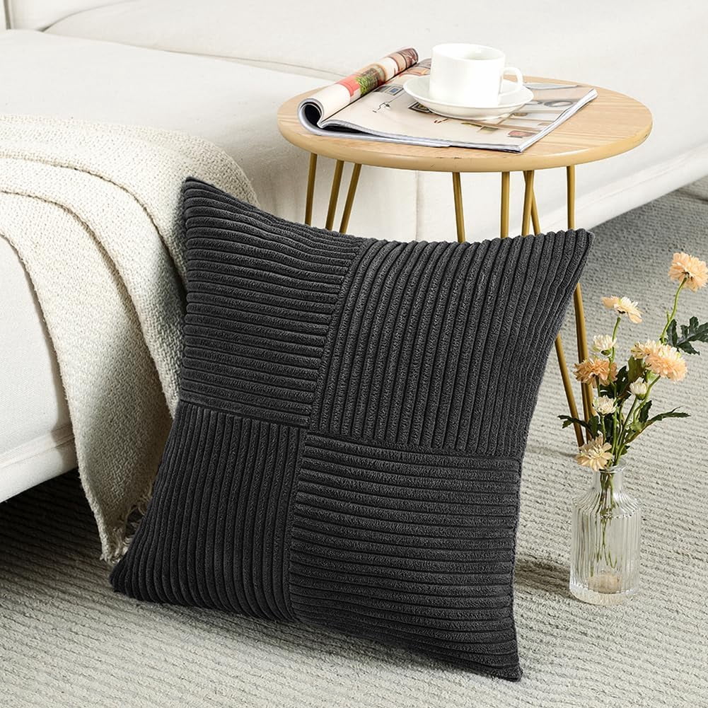 2 Packs Decorative Throw Pillow Covers for Living Room Couch Bed, Farmhouse Boho Home Decor, Soft Corss Corduroy Patchwork Textured Square Cushion Case