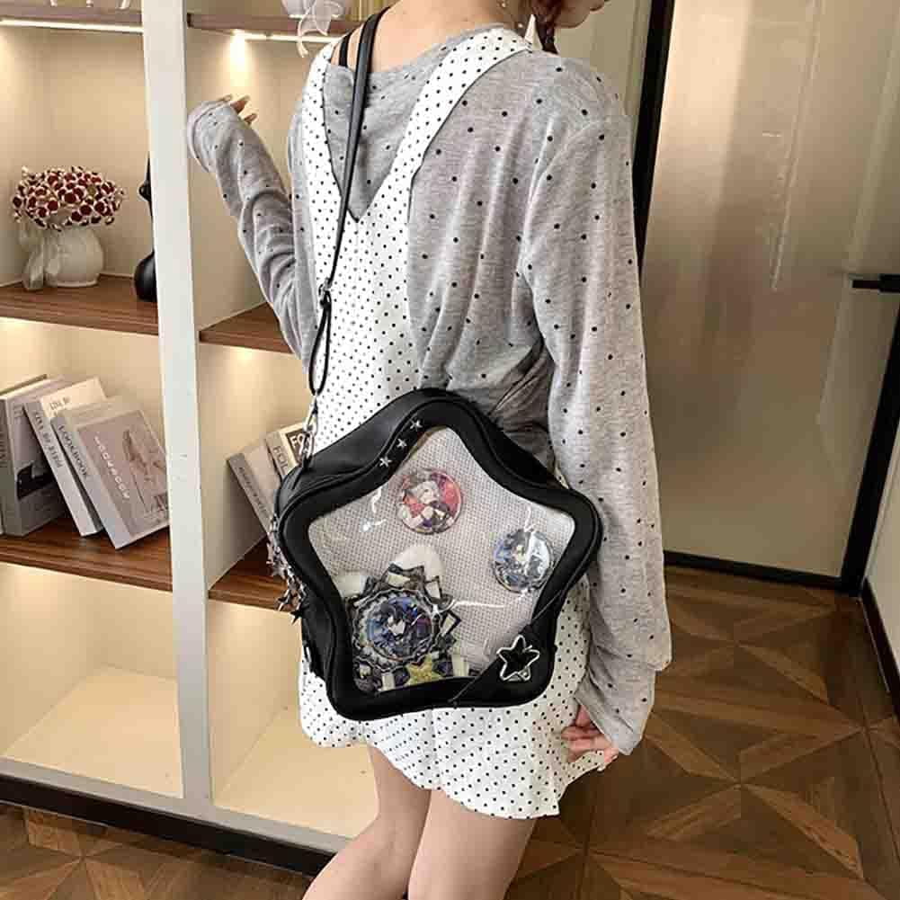 Baguery Ita Bag Star Shaped Purse - PU Leather Cute Clear Crossbody Bag, Kawaii Pin Display Shoulder Bag (Bare Bag)​
