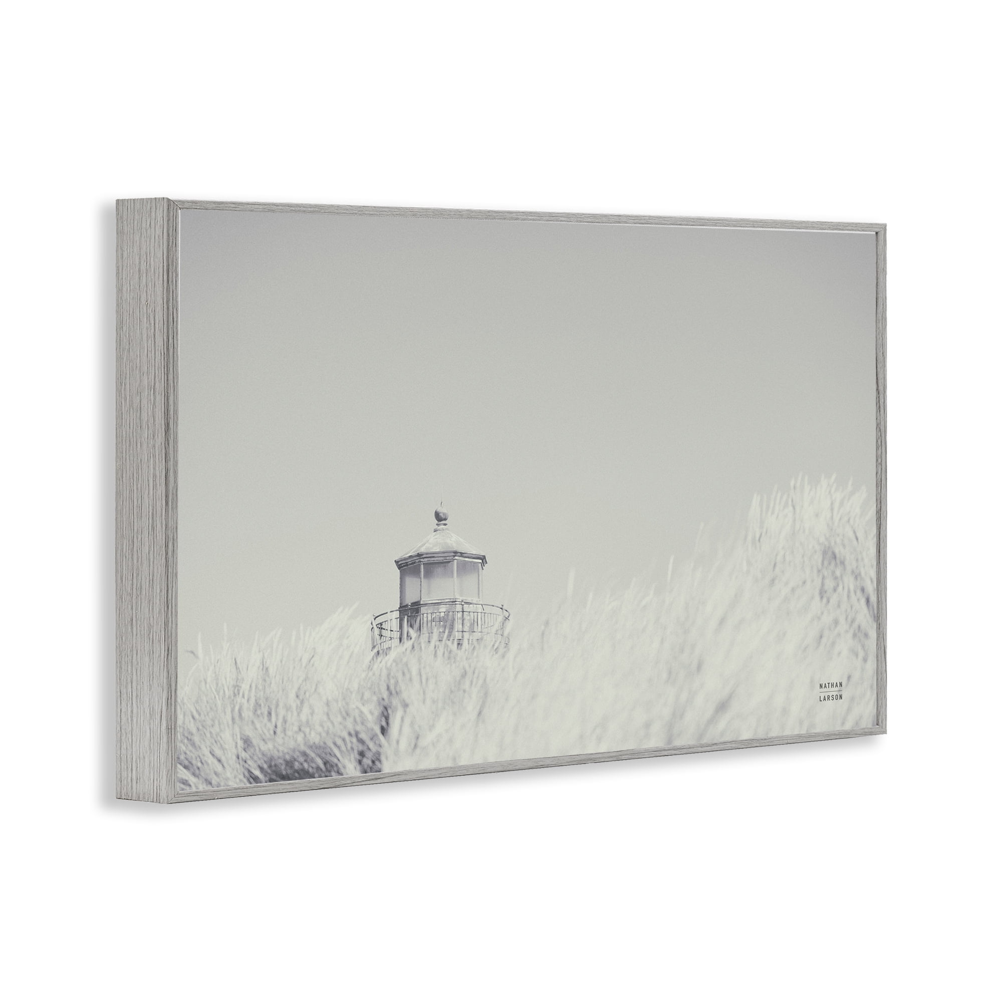 Stupell Industries Grey Lighthouse View Landscape Photography Gray Framed Art Print Wall Art, 30 x 20