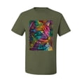 thumbnail image 3 of Colorful Cat Portrait | Cat Lover Owner | Dean Russo Art Animal Lover Men's T-Shirt, Military Green, 4XL, 3 of 5