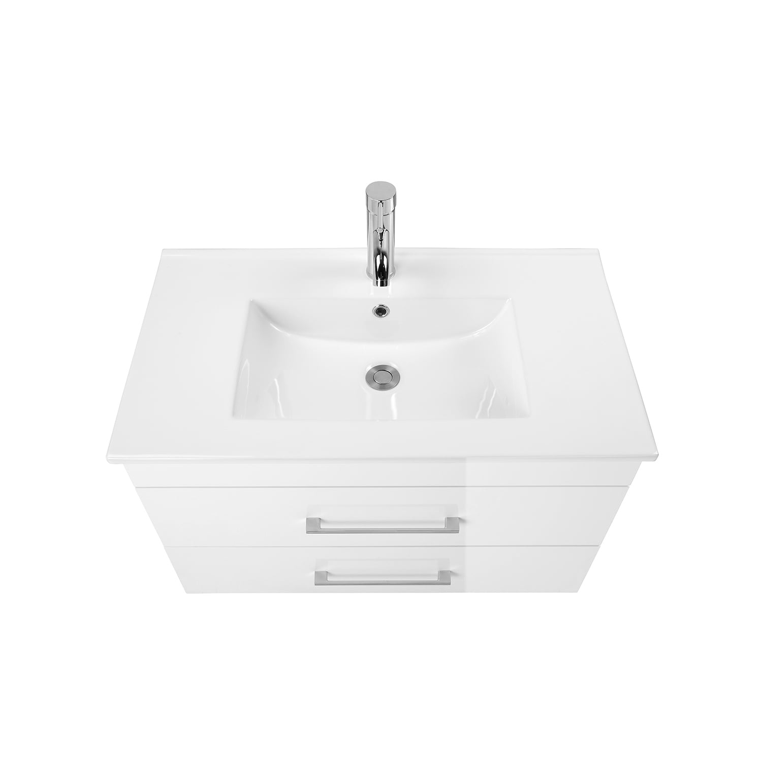 Demi Bonn 32" Wall-Mounted Bathroom Vanity with Ceramic Sink, 2 Soft-Close Drawers and Aluminum Frame Mirror, Faucets and Drains Not Included, White