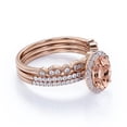 thumbnail image 3 of JeenMata 2 Carat Oval Cut Art Deco created morganite and Moissanite Trio Wedding Ring Set in Rose Gold, 3 of 6