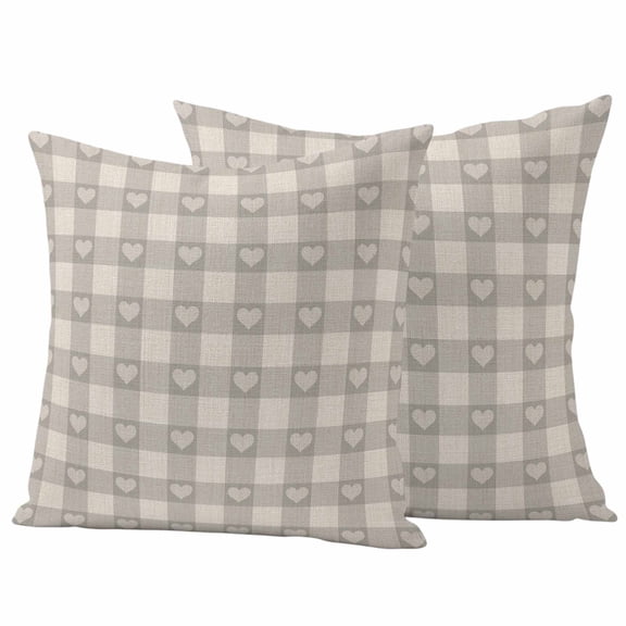 Grey Plaid Outdoor Waterproof Pillow Covers, Country Cute Love Pastoral Heart Lattice Decorative Square Throw Pillowcase Sofa Cushion Sham for Patio/Couch/Chair, 20"x20" 2 Pack