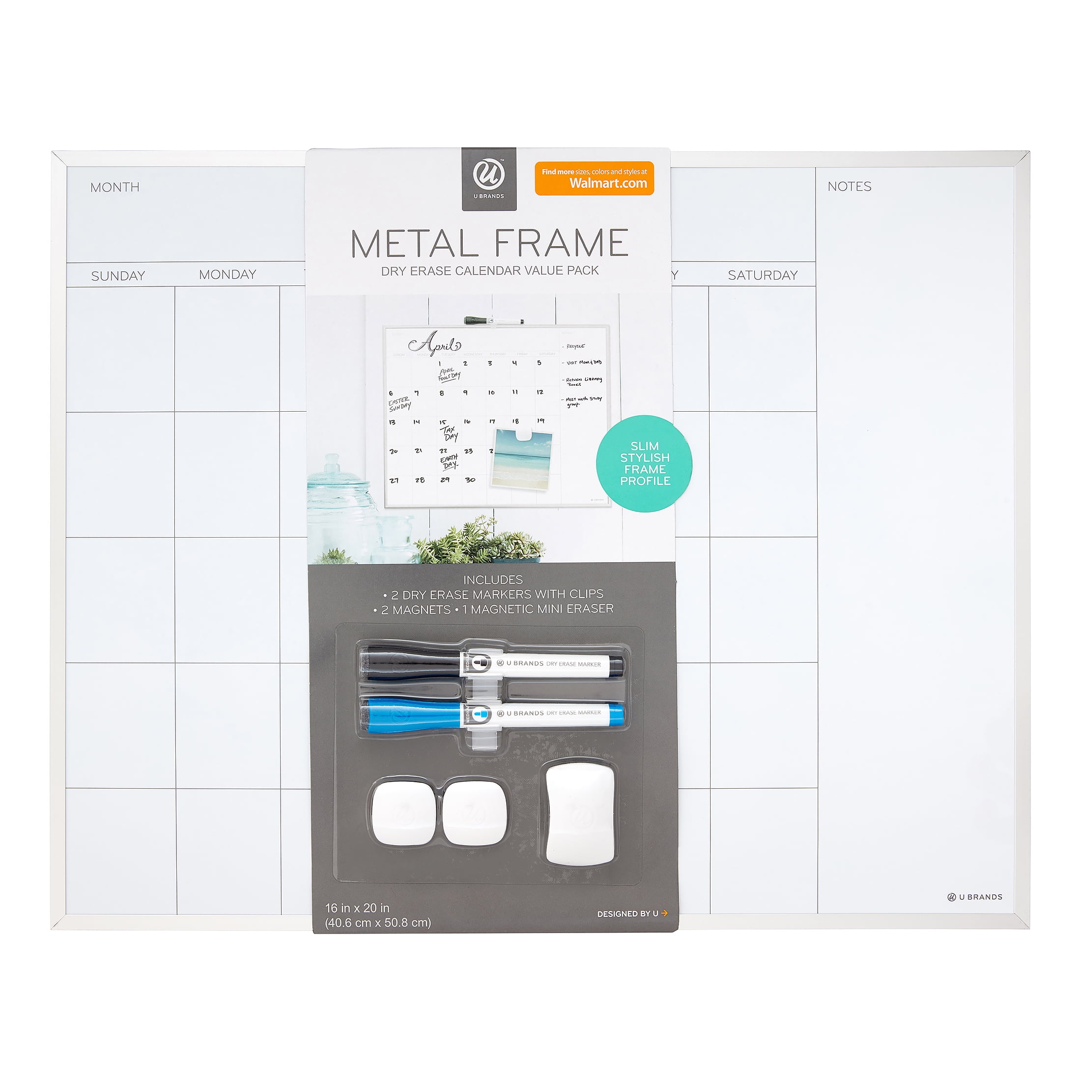 U Brands 16" x 20" Aluminum Dry Erase Calendar Board and Expo
