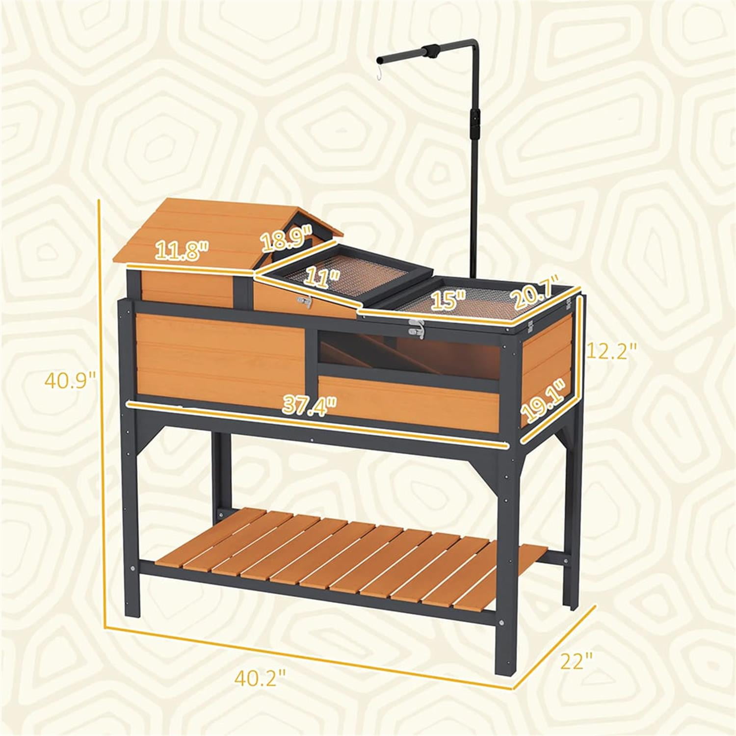 Kadyn 40" Wooden Tortoise House with Adjustable Lamp Holder, Shelf Storage, Reptile Cage Enclosure for Turtles, Lizards, Snakes, Small Animal Habitats, Yellow
