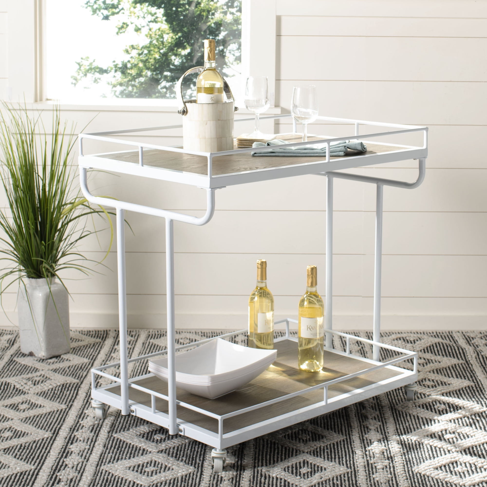 Safavieh Dawson 2 Tier Modern Glam Rectangle Bar Cart with Casters