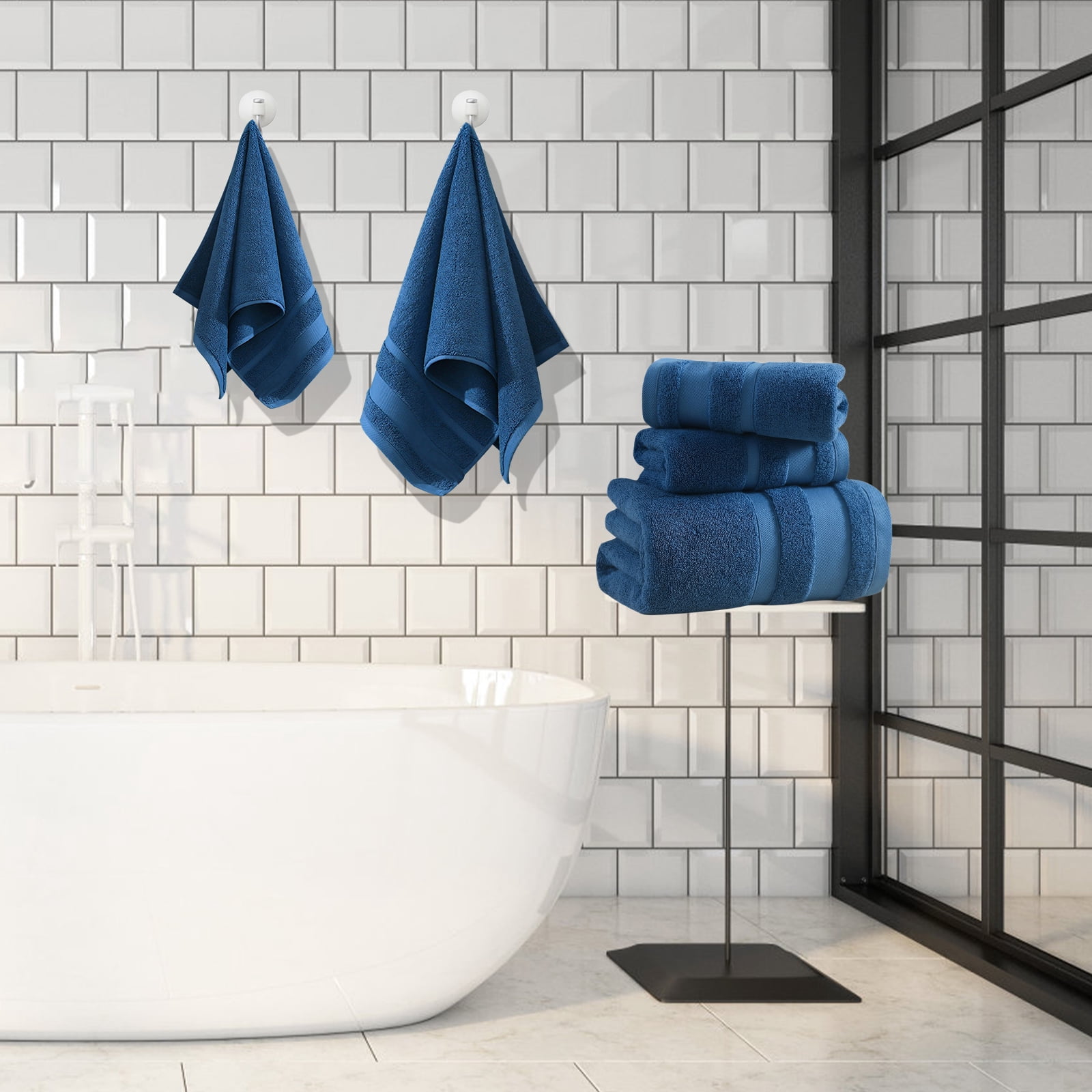 TOPCHANCES 6-Piece Towel Set, Ultra Absorbent Cotton Bath Towels Set (Blue)