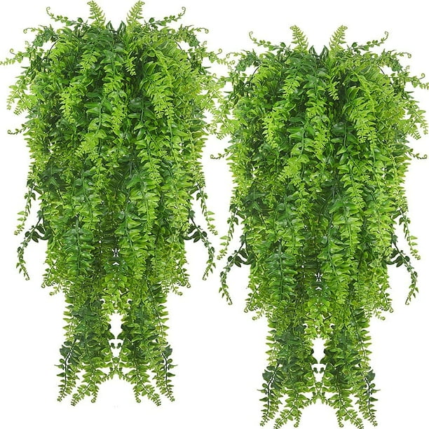 Paquete de 2 helechos colgantes artificiales, plantas de vid, hiedra falsa, helecho de Boston, planta colgante para exteriores, plantas de plástico resistentes a los rayos UV (verde) oso de fresa Juguete