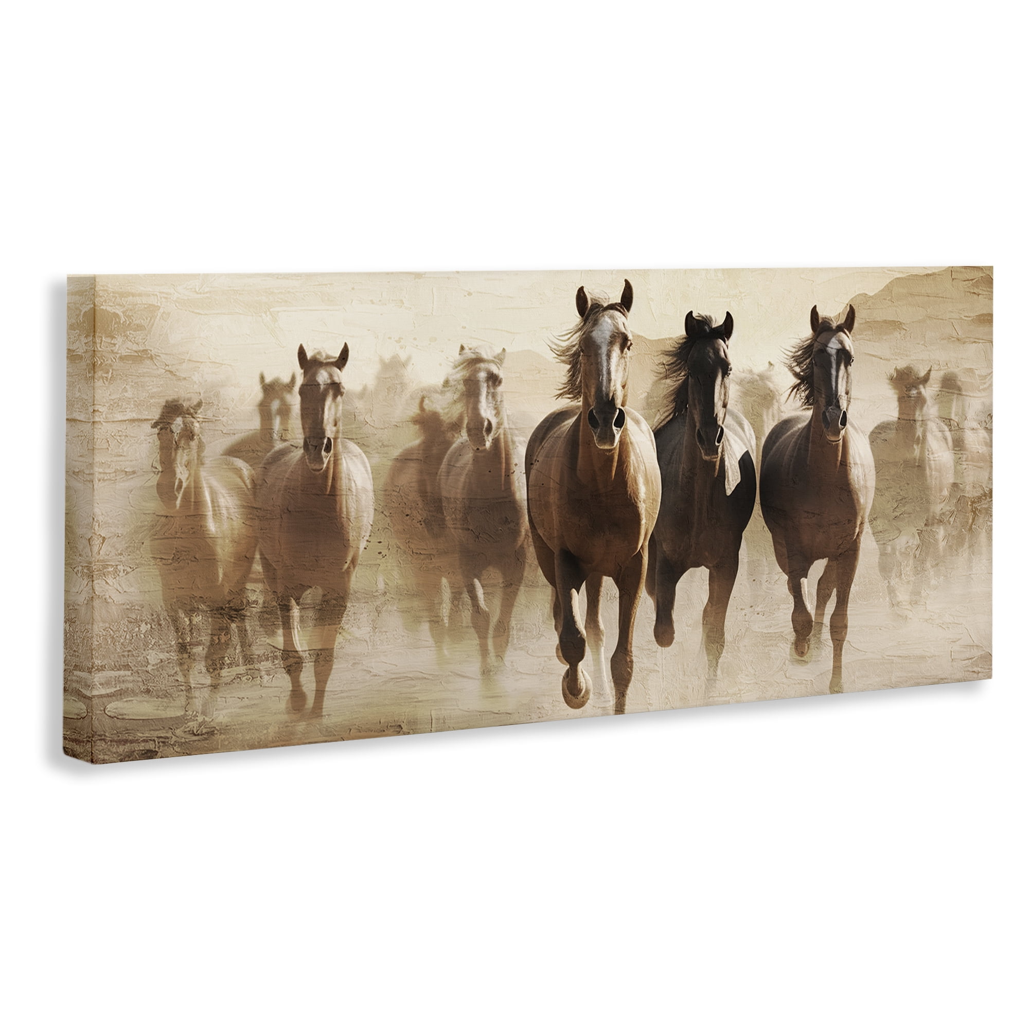 Stupell Industries Rustic Layered Gallop Animals Painting Wrapped Canvas Art Print Wall Art, 24 x 10