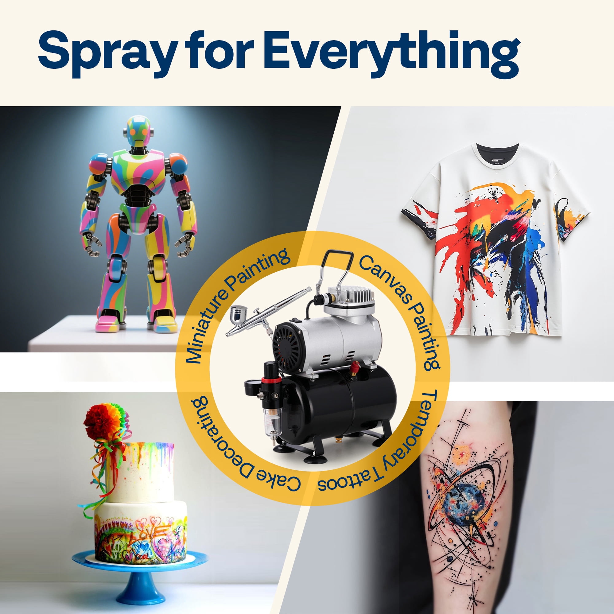 SPECSTAR 110-120V Professional Airbrushing Paint System with 1/5 HP Air Compressor and 1 Airbrush Kit for Tattoo Makeup Shoes Cake Decoration