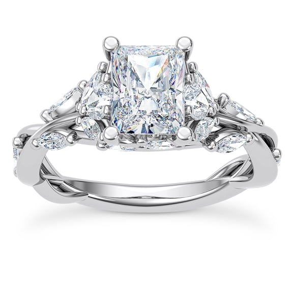 Oryn Jewel 2.2 Ct Radiant Cut Lab Created Diamond Twisted Vine Engagement Ring - Solitaire with Accent Stones - 14K White Gold Over Jewelry for Women - Ideal for Weddings and Celebratory Events