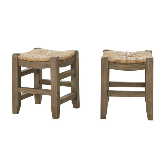 Alaterre Newport Set of Two 18"H Wood Stools with Rush Seats