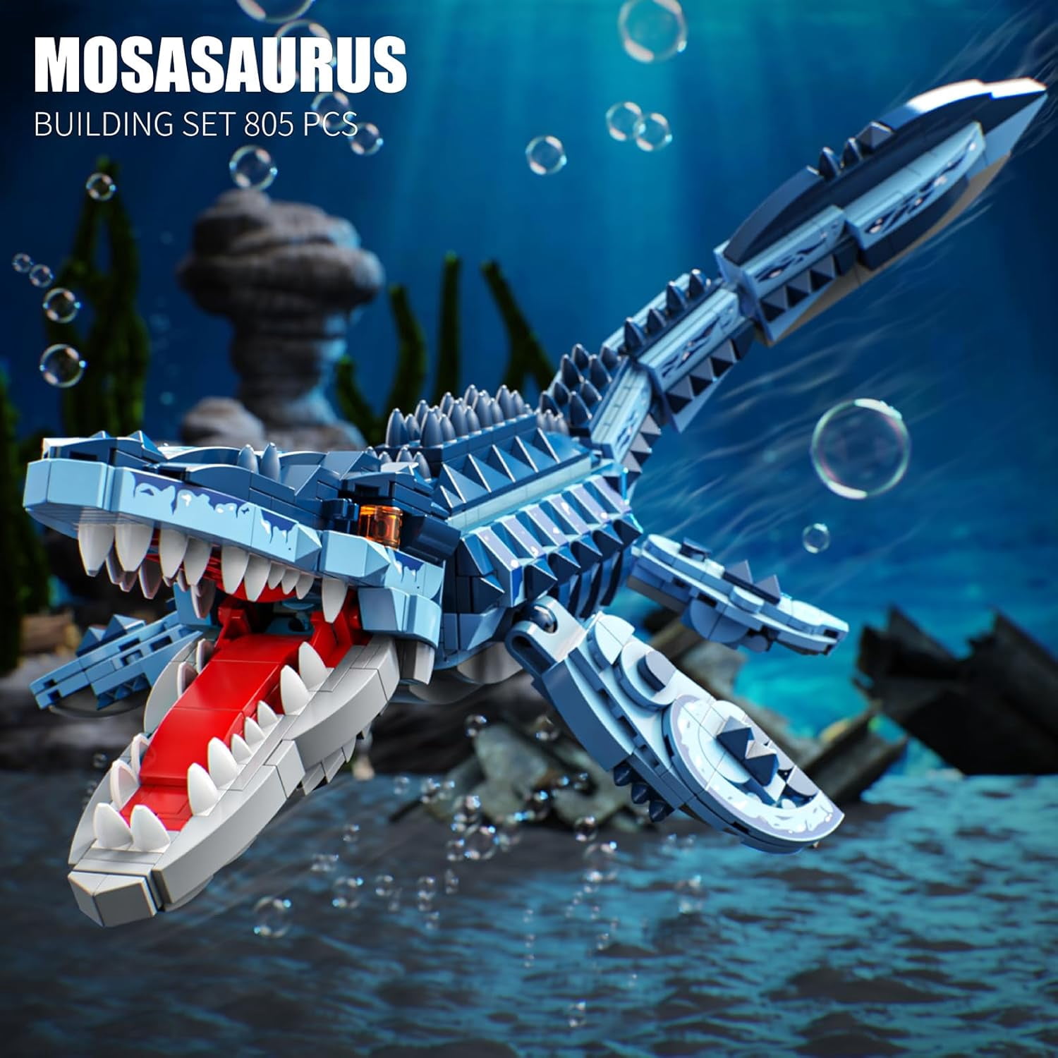 Mosasaurus Dinosaur Building Blocks Set, 805 PCS Dinosaur World Building Toy, Jurassic Ocean Animal Model Collection Toys for Home Decor
