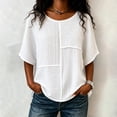 thumbnail image 2 of HOSIA Womens Vertical Textured Patchwork Top Round Neck Half Sleeve Casual Loose Fit Summer Blouse Lightweight Comfy Flowy Plain Gauze Tunic Shirts Plus Size Beach Vacation Outfits White Xxl, 2 of 6