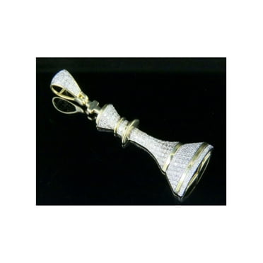 10K Yellow Gold Diamond Chess "King Pin" Pendant Charm 0.45 Ct 1.75"