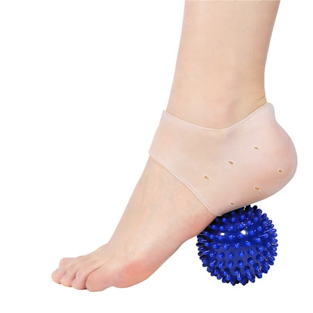 Plantar Fasciitis Heel Sock Arch Pad Heel Pain Relief Protectors 1 pairs with 1 Foot Massage Ball-Foot Inserts Protect Bone and Heel Spurs(White)