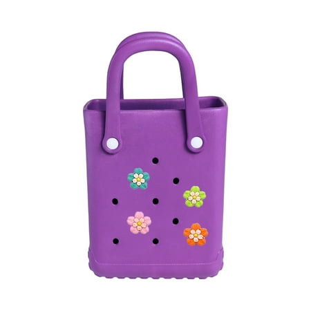 Mini Travel Tote Bag for Girls Rubber Beach Bag Medium Large Capacity Summer Beach Bags Graphic Tee Eva Swim Bag Purple