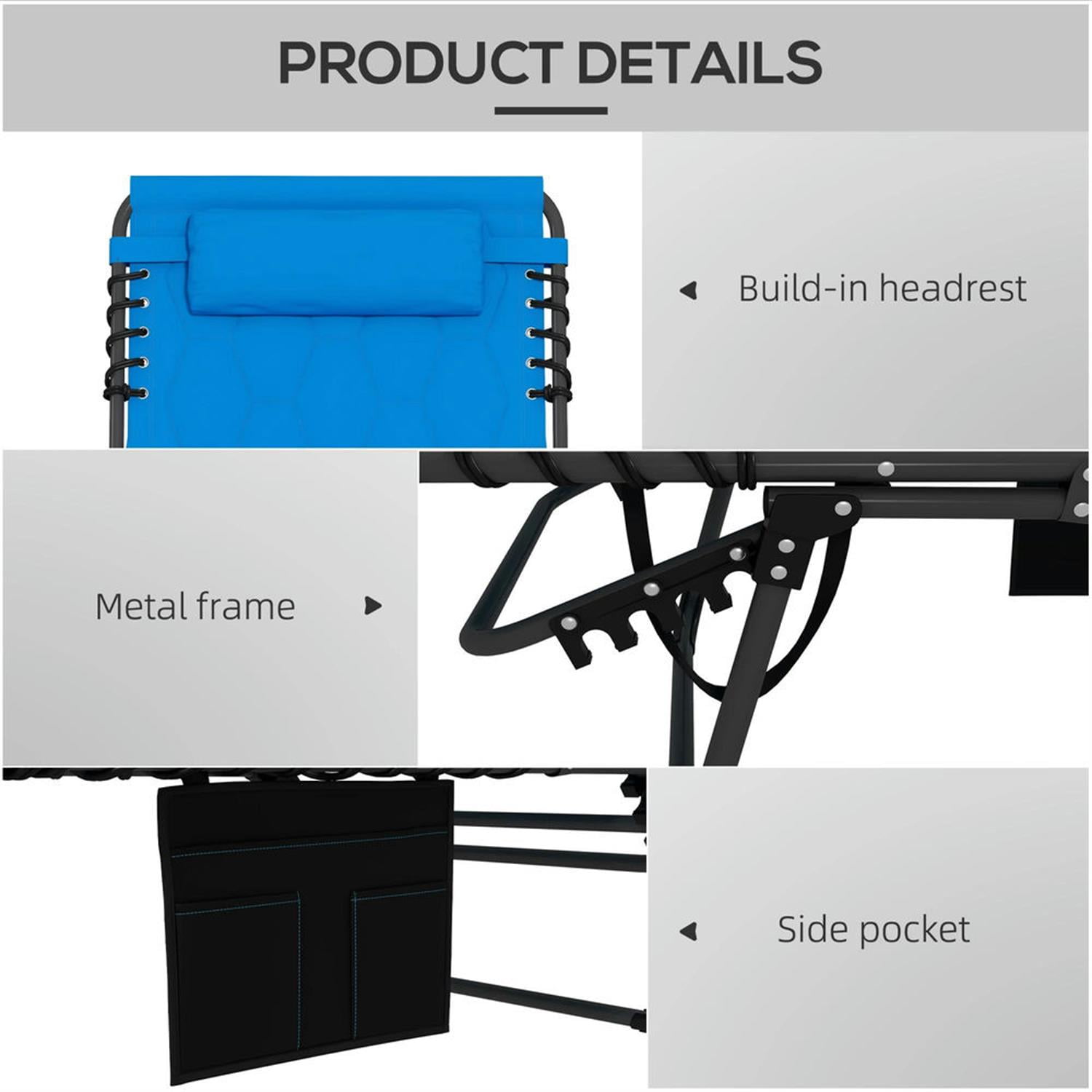 Demi Bonn 2 Piece Folding Chaise Lounge Set with Reclining Back, Portable Outdoor Patio Furniture for Beach, Yard, Blue