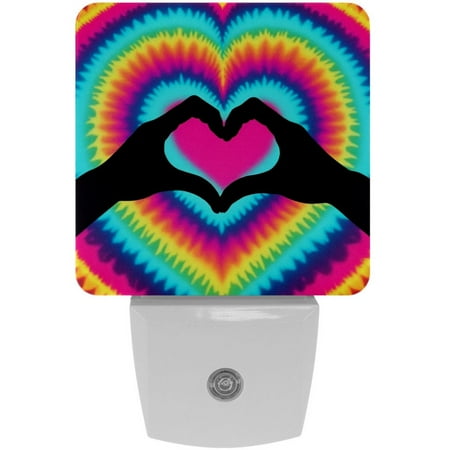 

Night Light Night Lights Plug into Wall Dusk to Dawn Sensor White Led Night Light 2 Pack Nightlight for Bedroom Bathroom Hallway Kitchen Tie Dye Peace Love Heart Rainbow