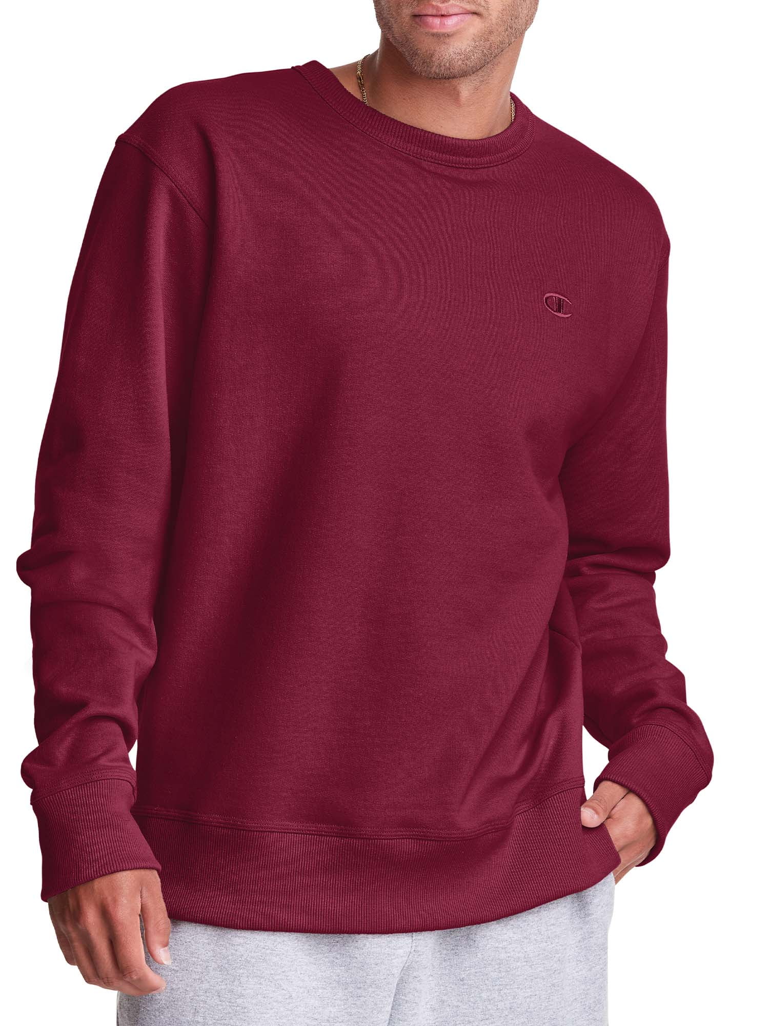 Champion Men's and Big Men's Powerblend Fleece C Logo Crewneck Sweatshirt, Up to Size 4XL, Red