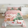thumbnail image 2 of Manfei Girls Pink Christmas Bedding Comforter Set, Gingerbread House Snowman Twin Comforter Sets, Xmas Tree Sled Bedding Set, Breathable Home Decor, Reversible 2pcs, 2 of 8